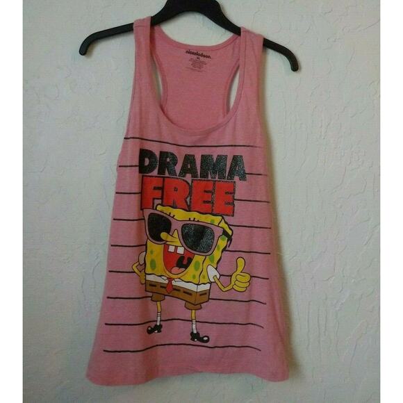 Nickelodeon Pink Tank Tee Teens XL DRAMA FREE Sponge Bob Square Pants Graphic - Picture 1 of 5